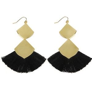 Belk Gold Tone Polished Square Black Fringe Earrings